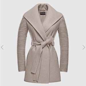 NWOT Sentler WRAP COAT WITH RIBBED SLEEVES Gull Gray Sz Small